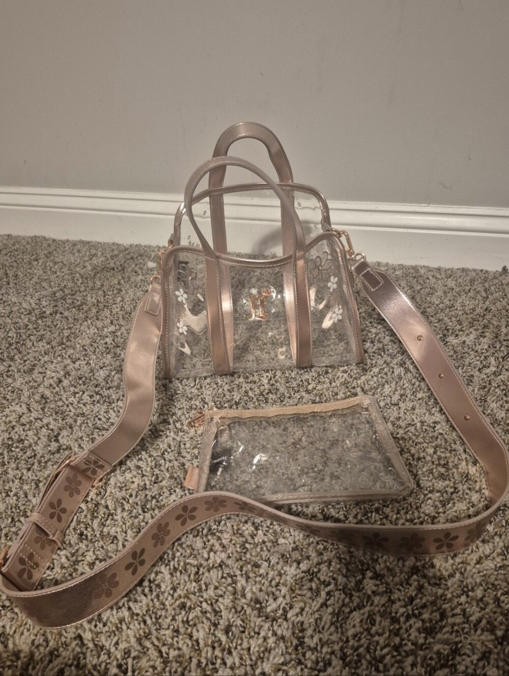 Loungefly clear rose gold crossbody purse